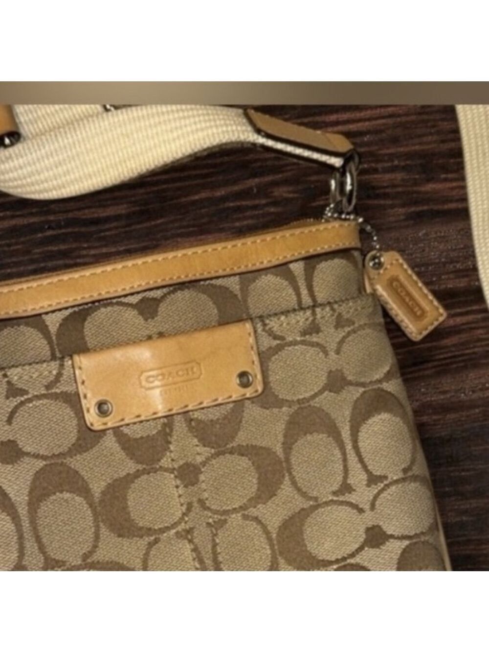 Coach Signature Crossbody Bag Beige and Brown - Picture 5 of 12